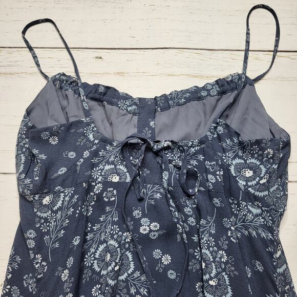 Madewell Tie Back Button Front Midi Dress Archival Floral Indigo Blue XS 2 - Picture 7 of 8